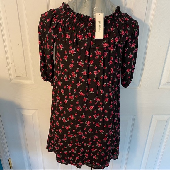 NEW! Black Floral Cloffsmock Dress Off Shoulder - Picture 3 of 3